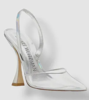 STUART WEITZMAN Xcurve Slingback Iridescent Silver & Clear Pointed Toe Pumps 9 thumbnail 1
