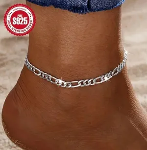 925 Sterling Silver Figaro Chain Anklet thumbnail 1