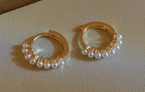 White Pearl Small Gold Hoop Earrings for Women thumbnail 1
