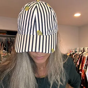 August Hat Co. Striped Pineapple Baseball Cap Navy White Yellow Summer Sun Hat thumbnail 2