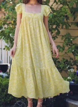 Perch by Blu Pepper Flutter Sleeve Square Neck Floral Maxi Dress Yellow thumbnail 1