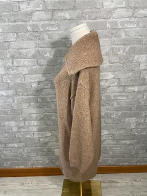 All in Favor Camel Brown Mini Sweater Dress with Zip Collar thumbnail 2