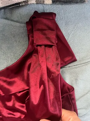 Honey and Rosie One-Shoulder Satin Dress in Burgundy thumbnail 4