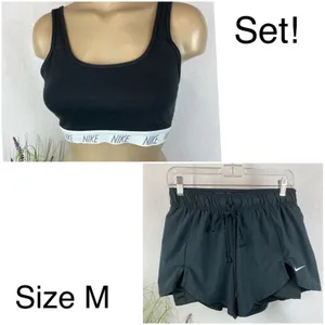 Nike Black & White Double Layer Athletic Sport Shorts & Top 2 Piece SET M thumbnail 2