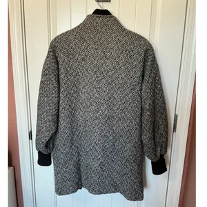 Vintage 80s New York Girl Herringbone Toggle Peacoat W14 Black/White thumbnail 3