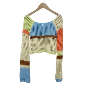 Urban Outfitters Chloe Color Block Cropped Open Knit Crochet Sweater Size Small thumbnail 4