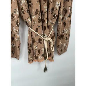 POL Floral Tunic Flowy Top Balloon Sleeves Rope Belt Large Crochet‎ Lace Boho thumbnail 3