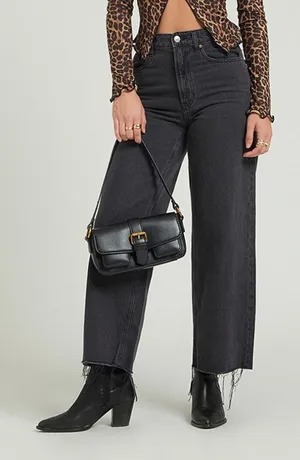 Pacsun nora wide leg black jeans raw hem women's size 28 100% cotton pants thumbnail 1