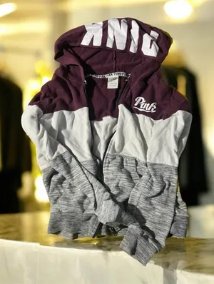 Medium Burgundy & grey Victoria's Secret PINK hoodie STRINGS MISSING #VS #241 thumbnail 1