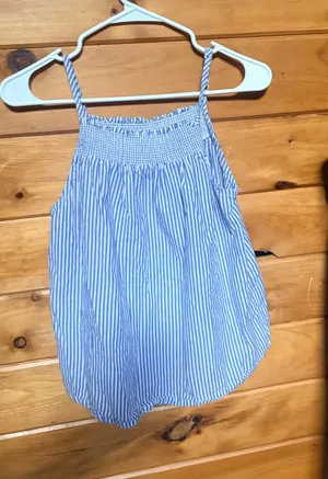 Old Navy Sleeveless Smocked Swing Top Blue White Striped thumbnail 1