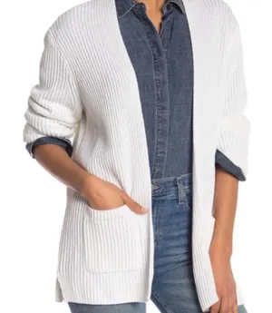 Madewell White Ribbed Knit Chunky Open Cardigan Preppy Academia Sweater Teacher‎ thumbnail 1