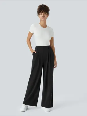Halara Flex High Waisted Pocket Wide Leg Waffle Work Pants Sz L petite thumbnail 5