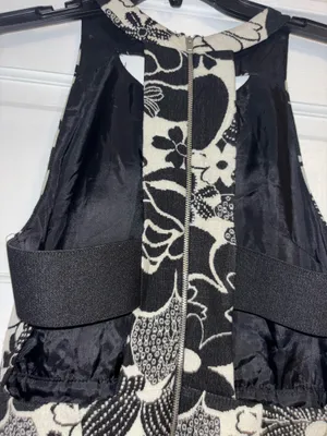Zara Basic White Black Sleeveless Fit and Flare Dress S Floral Cut Out Back thumbnail 11