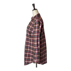 Tyler Boe Shirt Women Small Red Plaid Cotton Collared‎ Pleated Tina Tunic Preppy thumbnail 4