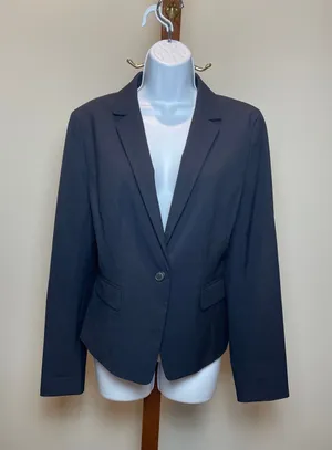 Ann Taylor Factory Blazer Size 10 Navy Satin Lined Single Button Classic Career thumbnail 1