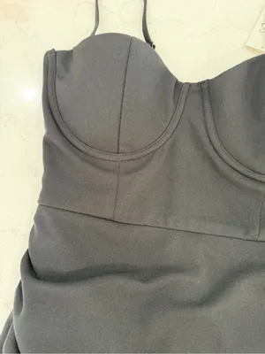 Windsor Black Feather-Trim Spaghetti Strap Slip Dress thumbnail 5