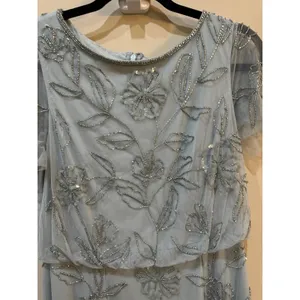 Adrianna Papell Boat Neck Short Flutter Sleeve Beaded Blouson Long Dress Size‎ 4 thumbnail 5