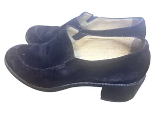 Joan & David Too Black Suede Block Heel Loafers Handmade Italy Vibram Sole 7.5M thumbnail 1