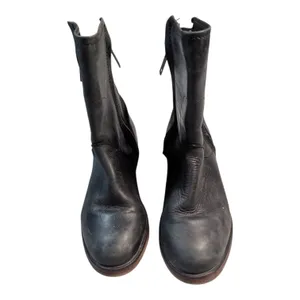 Hinge Sheldon Black Heavy Leather Double Zip Moto Biker Ankle Boots Sz 6.5 thumbnail 3