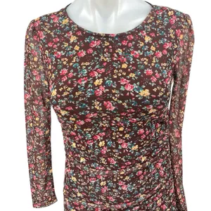 Commense Multicolor Floral Shirred Long Sleeve Ruched Mini Bodycon Dress Size S thumbnail 3