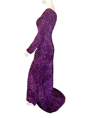 Wenkafo Flocked Velvet & Sequins Mermaid Formal Dress Purple Size 14 NWT thumbnail 4