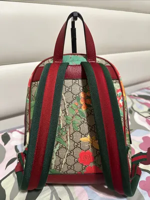 Gucci GG Canvas Backpack with Red Trim and Multicolor Floral Print thumbnail 3