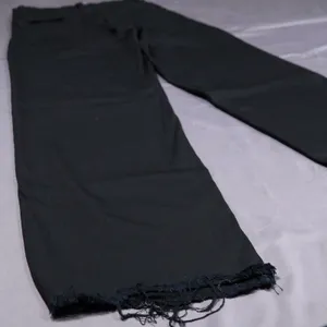 Reformation Stretch Flood Jeans Women 24 Black High Rise Wide Leg Raw Hem Denim‎ thumbnail 6