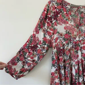 Anthropologie RAGA Pink Red Rose Floral Long Sleeve Tie Neck Boho Maxi Flowy Dress M thumbnail 4