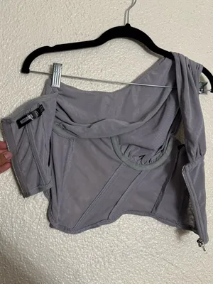 Missguided One-Shoulder Light Gray mesh Corset zip up Top size 6 thumbnail 6