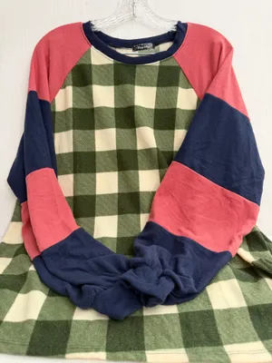 Story Teller Colorblock Sweatshirt in Green Buffalo Check, Navy & Coral thumbnail 1