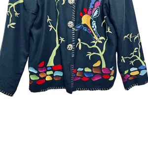 Drapers Damons Women Button Jacket L Black Giraffe Embroidered Statement Artwear thumbnail 4
