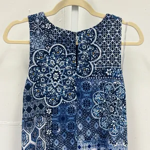 Anne Klein Blue White Patchwork Tile Mosaic Print Sleeveless Shift Dress Size 12 thumbnail 5