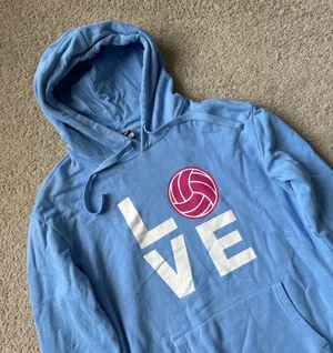 Blue Hoodie with Love Volleyball Design thumbnail 1
