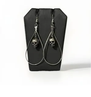 Handmade Gothic Skull Teardrop Hoop Earrings Silver Dangle Punk Halloween Emo thumbnail 3
