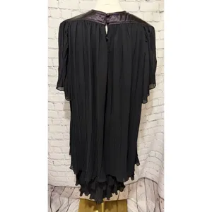 Vintage Black Pleated Dress Short Sleeves and Contrasting Layered Satin 11/12 thumbnail 5