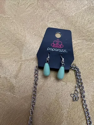 paparazzi Aqua Teardrop Layered Bib Necklace and Drop Earrings thumbnail 3