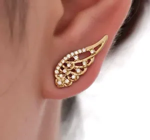 Angel / Fairy / Butterfly Wings Gold Rhinestone Earrings thumbnail 1
