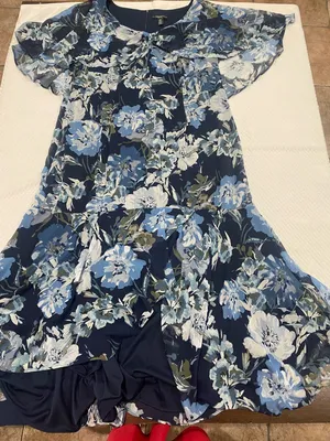R & M Richards Navy Floral A-Line Dress with Blue Blooms thumbnail 1