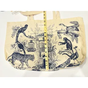 Sézane Paris Canvas Tote Bag Maria Pour Blue Illustrated Paradiso Jungle Print thumbnail 4
