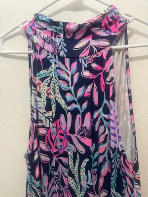 Lilly Pulitzer Navy Tropical-Print Halter Jumpsuit with Pink Accents thumbnail 4