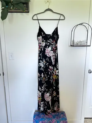Iris Floral Print V Neck Side Slit Strappy Midi/Maxi Dress Size Large thumbnail 2
