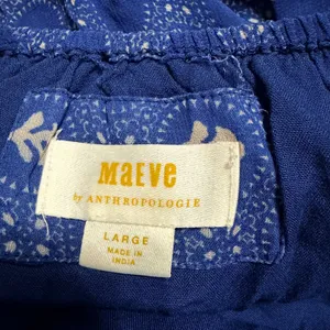 Maeve Anthropologie Blue Block Print Open Back Ruffle Mini Dress Large thumbnail 8