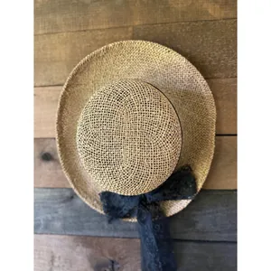 Vintage Straw Sun Hat With Black Lace Ribbon Cottagecore Wide Brim Hat thumbnail 3