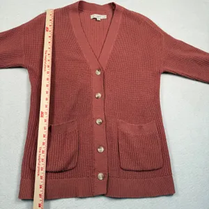 Loft Cardigan Sweater Womens Medium Pink Ribbed Knit Cottagecore Academia Granny thumbnail 6