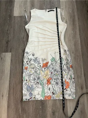 Ivanka Trump Floral Sheath Dress Womens Size 14 Ivory Sleeveless Gold Zipper thumbnail 11