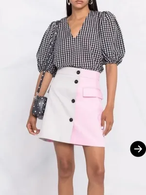 Ganni Seersucker Check Plaid Balloon Sleeve Blouse Womens 36 4 Black White thumbnail 10