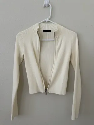 Brandy Melville cream ripped zip up jacket thumbnail 4