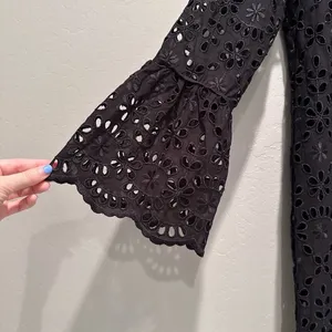 J.Crew Black Bell Sleeve Dress Embroidered Eyelet Size‎ 4 thumbnail 4