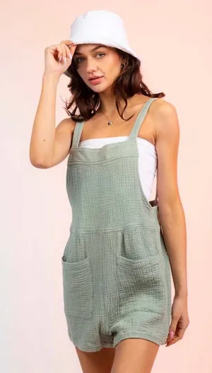 Sage green gauze romper Size L thumbnail 1