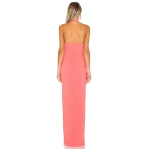 NEW LIKELY Rudina Gown Coral Halter Prom Dress Maxi Leg Slit V-Neck Orange 0 thumbnail 2